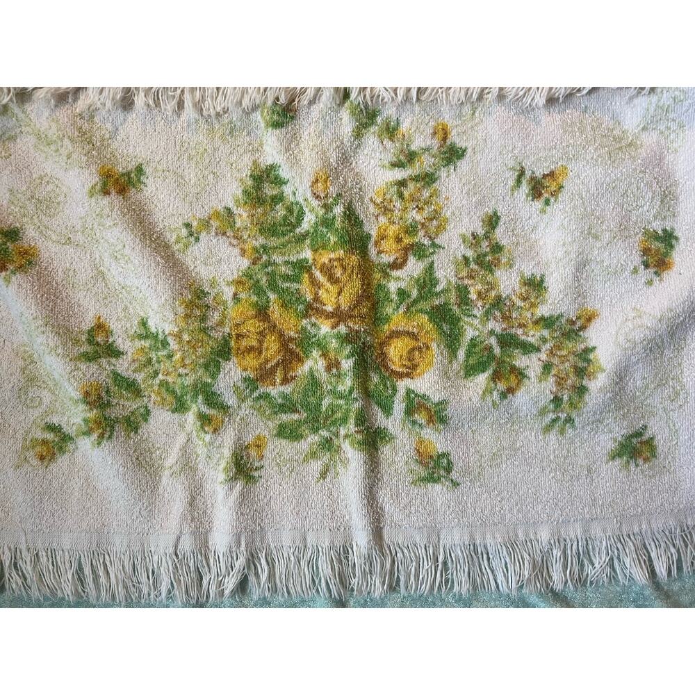 4 Vintage Cannon Yellow Roses Floral Fringe Bath Towel Set All Cotton Statepride